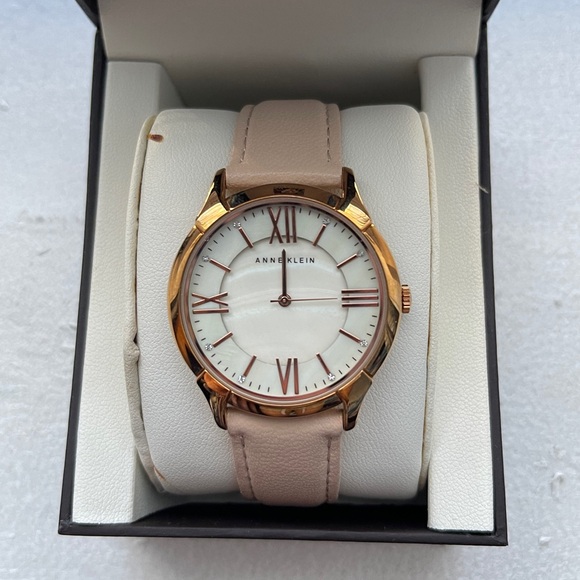 ANNE KLEIN Rose Gold Blush Pink Leather Watch - Picture 1 of 2